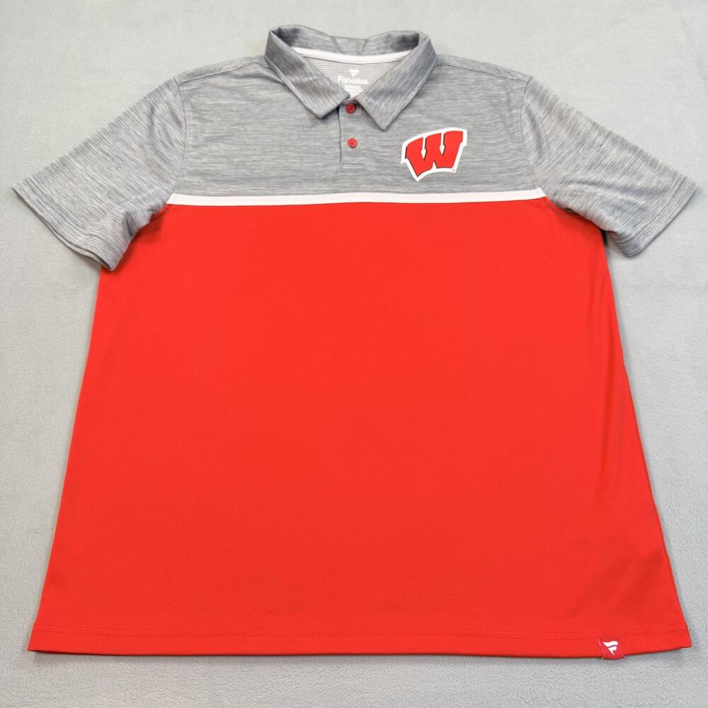 Wisconsin Badgers Polo Shirt Mens XL Red Gray NCAA College Short Sleeve Fanatics